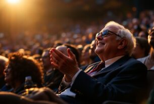Warren Buffett anuncia aposentadoria como CEO da Berkshire Hathaway e nomeia Greg Abel como sucessor durante reunião anual de acionistas.