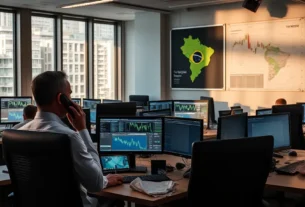 Gráfico mostrando a alta do dólar próximo a R$ 5,56, refletindo preocupações econômicas