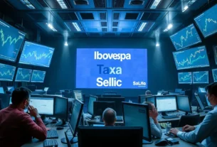 Gráfico do Ibovespa mostrando queda de 1,02% com destaque para ações da Petrobras e bancos.