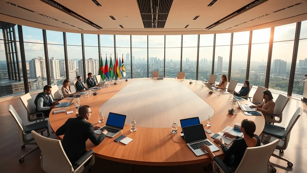 Representação visual dos 11 países membros do BRICS e sua cooperação política e econômica.