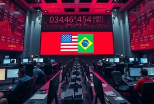 Gráfico mostrando alta do dólar após tarifa dos EUA sobre produtos brasileiros