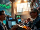 Gráfico de alta de índices de Wall Street e impacto positivo de resultados corporativos.