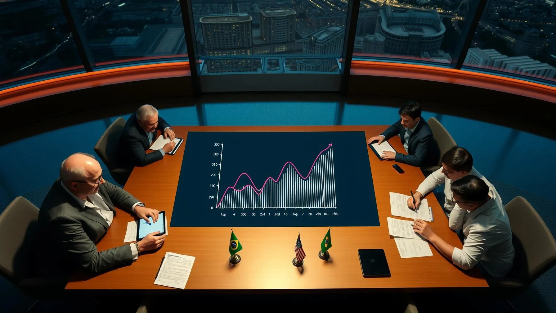 Gráfico mostrando decisões do Copom e Fed sobre taxas de juros em super-quarta econômica