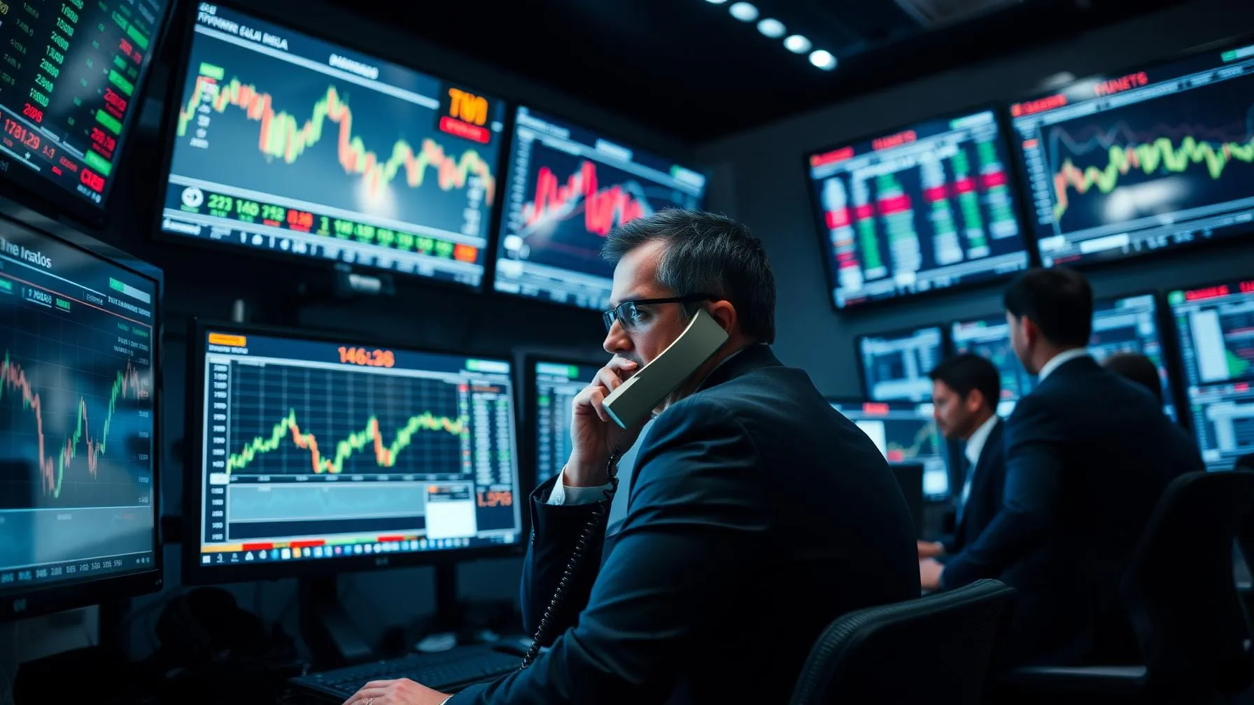 Gráfico do Ibovespa em queda, dólar em alta e indicadores de juros, refletindo volatilidade do mercado financeiro brasileiro.