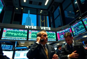 Gráfico de contratos futuros em alta na Bolsa de Nova York devido à paralisação do governo dos EUA