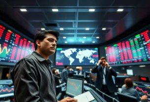 Gráfico do S&P 500 em alta recorde com dólar em queda, representando risco de bolha no mercado americano