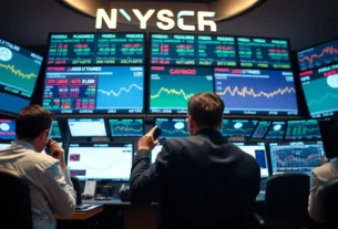 Queda das ações bancárias globais por preocupações com crédito nos EUA, mostrando gráficos em baixa e aversão ao risco